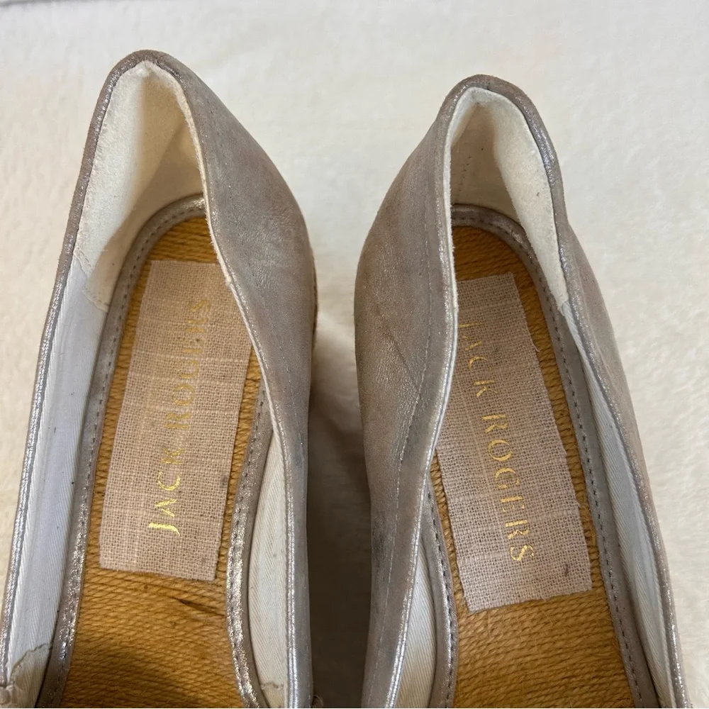Jack Rogers Women's Sandals Size 9.5M Silver Metallic Leather Espadrille Wedge